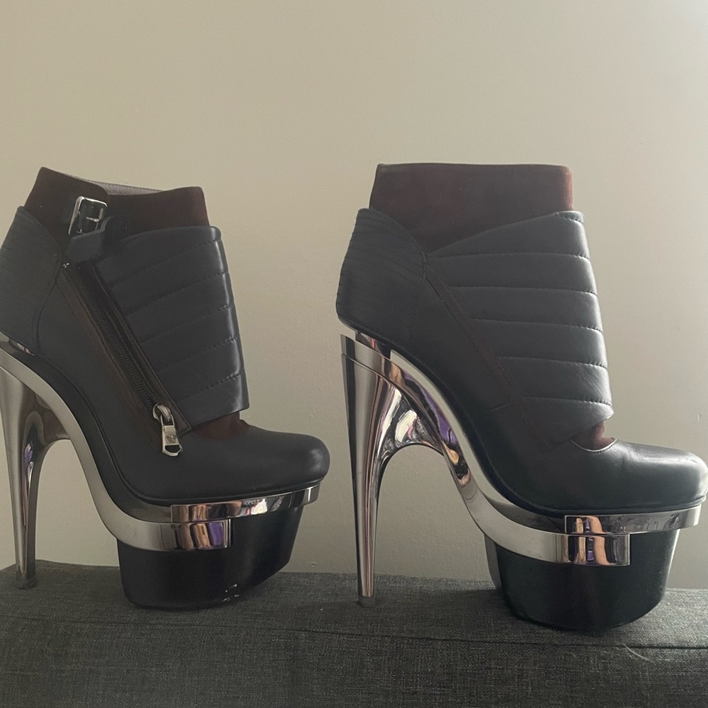 Versace Black and Silver High Heel Boots